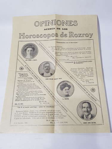 Antiguo Horóscopo Volante Original De Roxroy 1920 Mag 58578