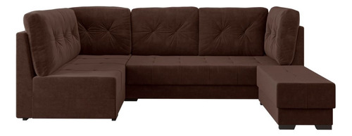 Sofá De Canto Cori 1080 Flex 5 Lugares Com Puff Veludo Cacau