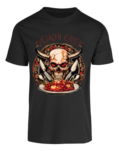 Playera Estampada Demonio Chef Skull Cocinero Terror Muerte