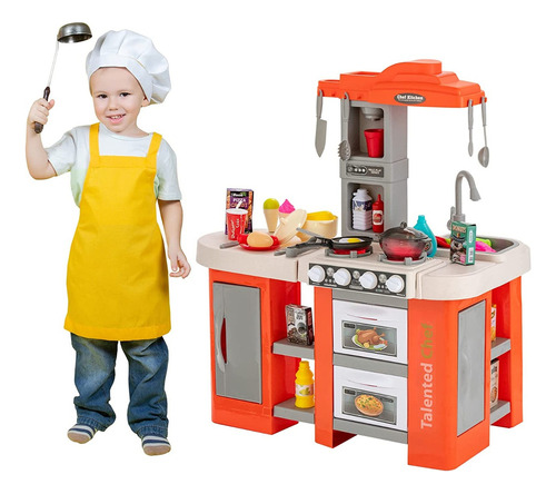 Juguete Cocina Infantil Horno Gabinete Luz Sonido Agua Utens Color Naranja