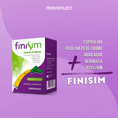 2x Finisim Cromo E Fibras Reduz Apetite 60 Cáps Maxinutri Sabor Sem Sabor