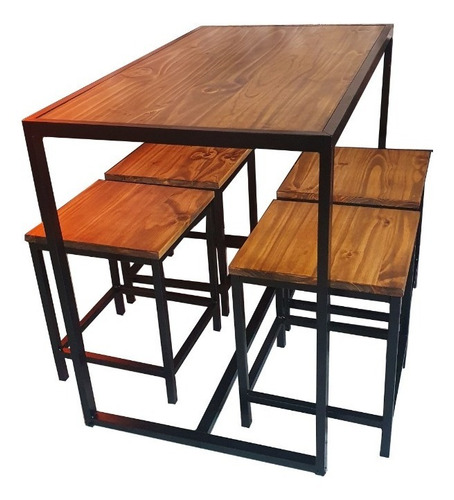 Mesa Cervecera Industrial 120x60x76cm + 4 Banquetas 40x40 