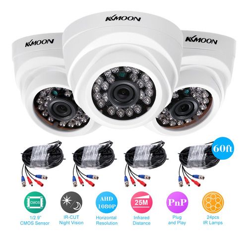 Imagen 3 de 9 de Kkmoon 4*1080p 2000tvl Ahd Domo Ir Cctv Cámara + 4*60ft