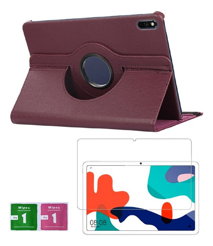 Combo Funda De Huawei Mate Pad T10 Giratoria Morado + Mica