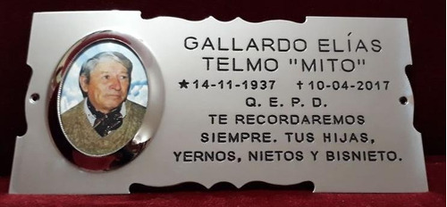 Placa Recordatoria Cementerio 25x12 Calada + Foto Bronce Cro