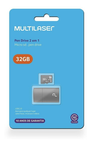 Leitor Usb + Cartão De Memória Classe 4 32gb Multilaser