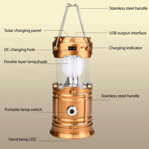 Linterna Led Solar Recargable Usb Lampara Bateria Externa