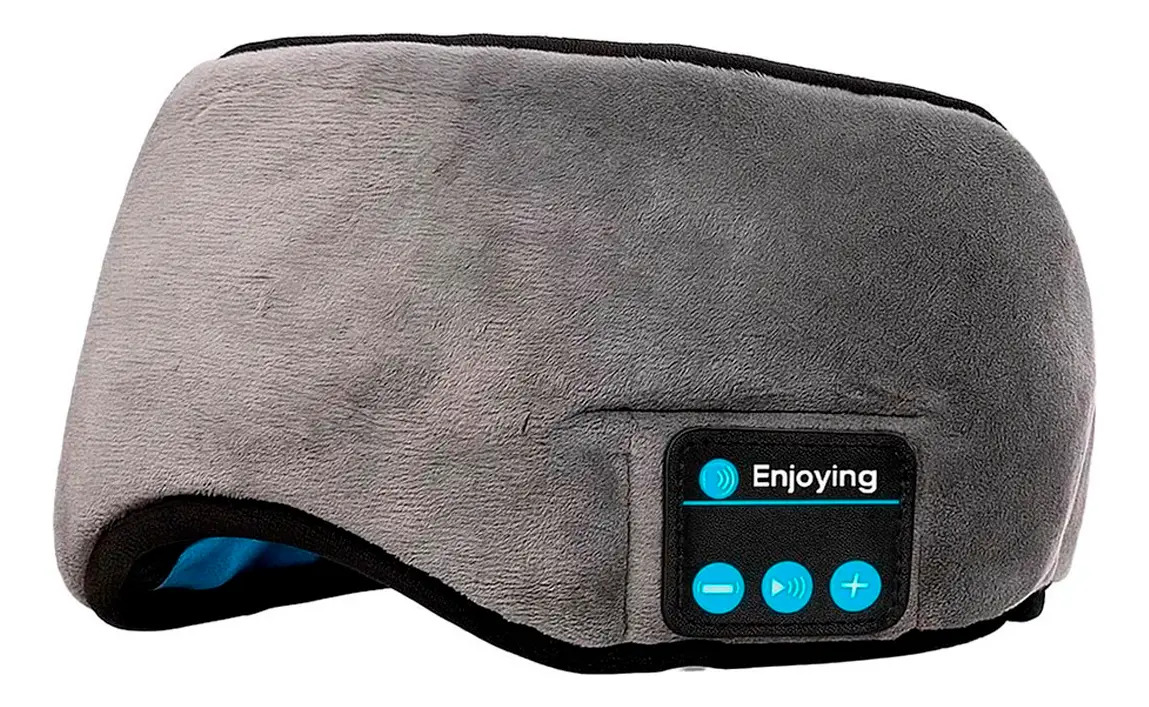 Tapa Olho Fone De Ouvido Bluetooth Musica Mascara Dormir Cor Cinza