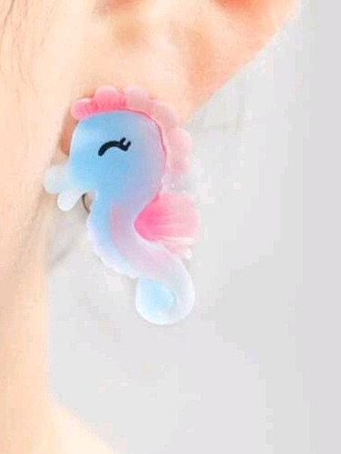 Aros, Aretes De Caballo De Mar Transparente A Presión