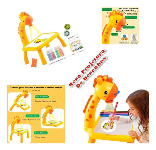 Mesa Projetora Criativa De Desenho Infantil Led Lousa Mágica Cor Girafa Amarela
