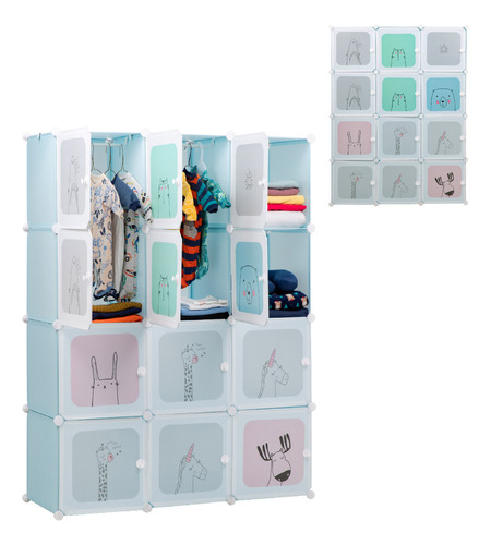 Closet Ropero Organizador Plastico 12 Cubos Infantil Armable Color Azul