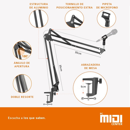 Soporte Brazo Articulado Micrófono Condenser Midiplus