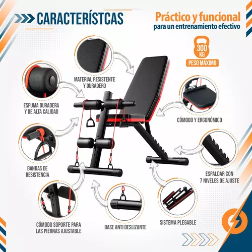  Banco de pesas plegable multifunción ajustable y soporte de  pesas para fitness, soporte comercial para levantamiento de pesas con  desarrollador de piernas, equipo de entrenamiento de brazos, gimnasio en  casa, ejercicio