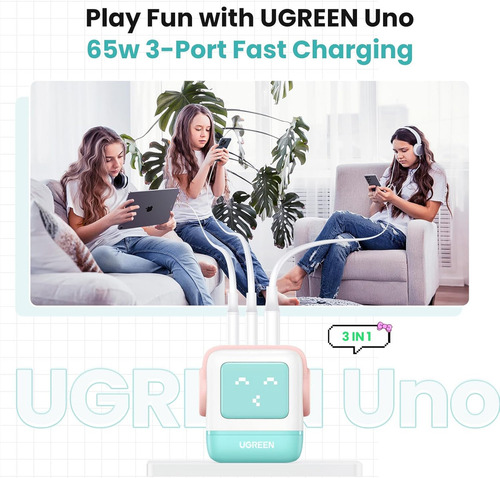 Ugreen Robot C361 Cargador Carga Rapida Usb C 65w Pink Blue