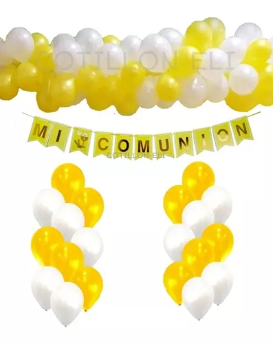 Combo Deco Arco Globos Comunion Amarillo Blanco Dorado