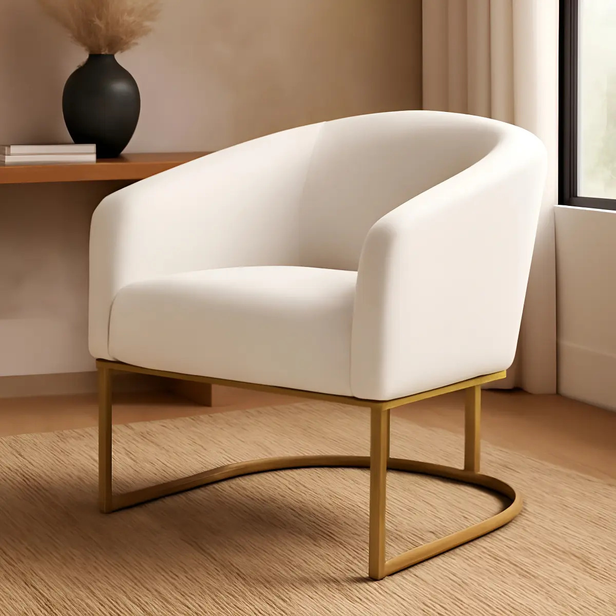 Poltrona Decorativa Stella Linho Base Industrial Dourada Cor Bege D'rossi