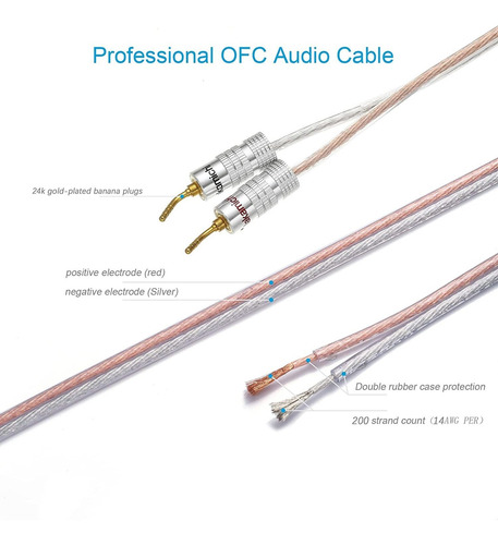 1 Par 14 Awg Ofc Rca Macho A 2 Pines Tipo Enchufe Cable...