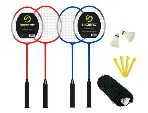 Juego Set Kit Badminton Sixzero 4 Raquetas Plumas Red Funda