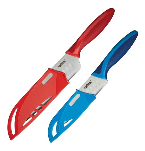 Juego De 2 Cuchillos Con Funda Acero 13 Y 18 Cm Zyliss Color Rojo/Azul