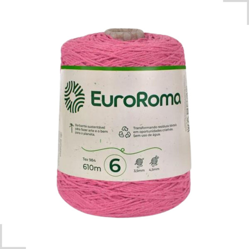 Barbante Euroroma 610m Fio 6 Eurofios Diversas Cores Crochê Cor Rosa