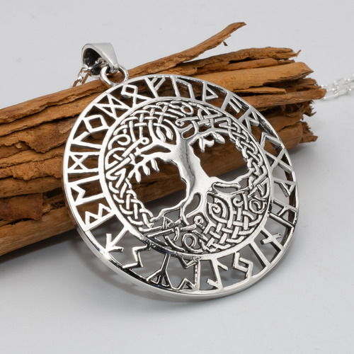 Árbol Yggdrasil Nórdico Runas Futhark + Collar Negro | M470