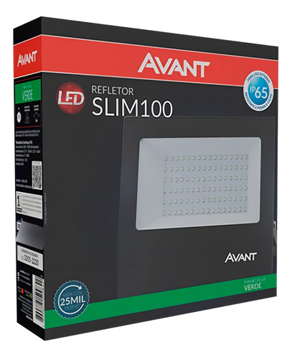 Refletor Led Avant 100w Luz Verde Bivolt Preto 5 Un