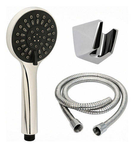 Kit Regadera Ducha Mano Teléfono Tipo Lluvia Con Accesorios Plateado/negro Cromado