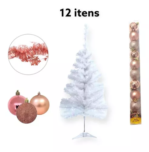 Kit Árvore De Natal Branca 90cm 70 Galhos Decoração Rose - Escorrega o Preço