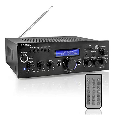 Amplificador Bluetooth Pyle 200w - Usb, Aux, Fm, Karaoke,