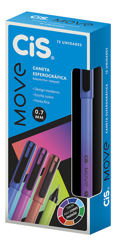 Caneta Esferográfica Cis Move Azul 0.7mm 12 Unidades