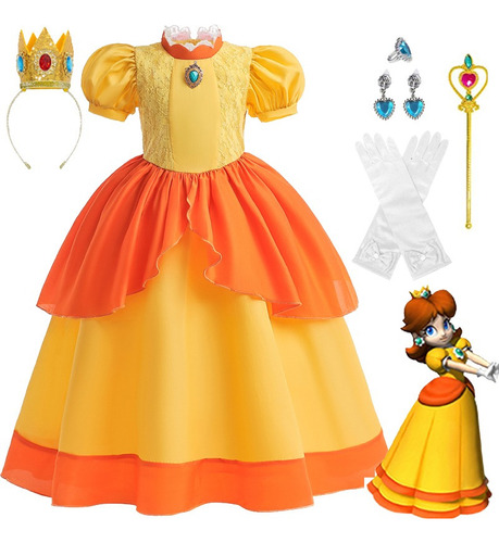2024 Vestido De Princesa Super Mario Brothers Peach Daisy Para Niña Disfraz De Carnival Cosplay Halloween Navidad Fiesta De Cumpleaños