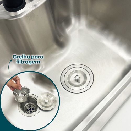 Kit Escoamento Valvula Inox 4 1/2 E Sifao Flexivel Cozinha Kit Instalação Sifão Sanfonado Universal E Válvula Higiênica 4 1/2 Inox Ralo Pia Com Cesto Escoamento Sifao De Plástico Dona D.cor