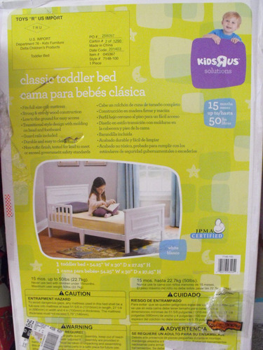 Cama Transicion Niños, Babies Rus, Madera. 135 X 70 Cms.