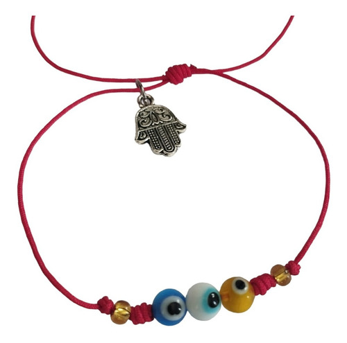 Pulsera Manilla Protección Mano Hamsa, Ojo Turco, Hilo Rojo.