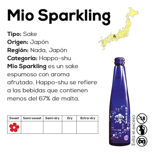 Imagen 4 de 4 de Sake Mio Sparkling (sake Mineralizado) 300ml