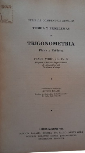 Libro Trigonometría Plana Esférica Teoría 680 Probl Resuelt (Usado)
