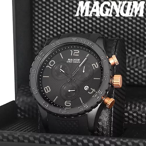 Relógio Magnum Masculino Analógico Couro Marrom Preto