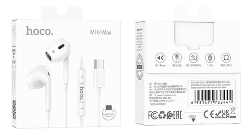 Audífonos In Ear Hoco M101 Max Crystal Tipo C Blanco