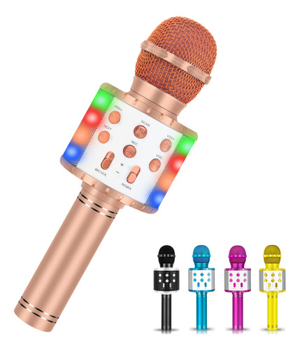 Karaoke Machine Winique For Kids Bluetooth W/ Led Rose Gold