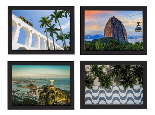 Quadros Cidade Rio De Janeiro Kit 4un Moldura Preta 33x43cm