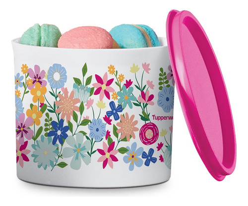 Recipiente Con Tapa Tupperware Rosa Flores 600ml