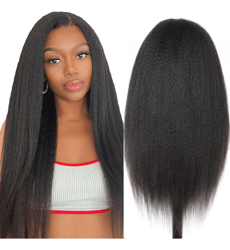 13x6 Kinky Straight Peluca De Cabello Humano Mujeres 18...