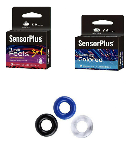 Pack 3 Preservativos Sensor Plus  + Anillo Colores
