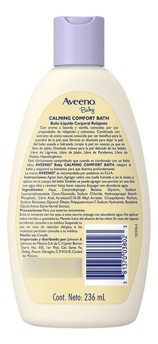 Jabón Líquido Aveeno Baby Calming Comfort Botella 236ml