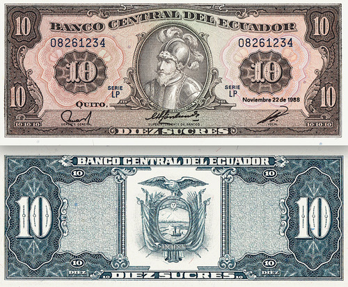 Billete De Ecuador 10 Sucres, Sebastián Benalcázar 1988 Nvo.
