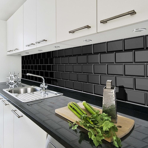 Azulejo Biselado Negro Brillo 10x20 50 Piezas