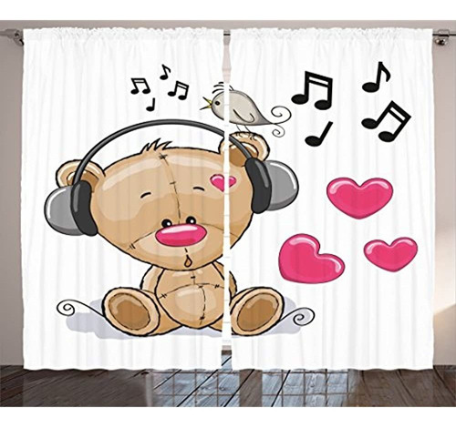 Cortinas De Musica Ambesonne, Oso De Peluche De Dibujos Ani