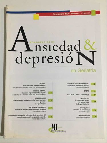 Monografías Ansiedad Y Depresión En Geriatría #1 Sept 2001