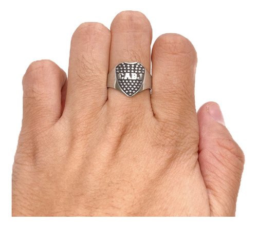 Anillo Escudo Equipo Fútbol Argentina Boca Juniors B - Mediano Plata 925