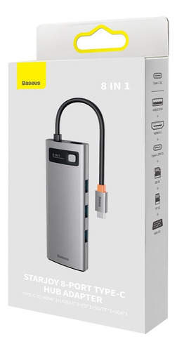 Hub Baseus Tipo-C 8n1 3x USB 3.0 Hdmi 4k30 Hz Sd Tf Vga PD100W